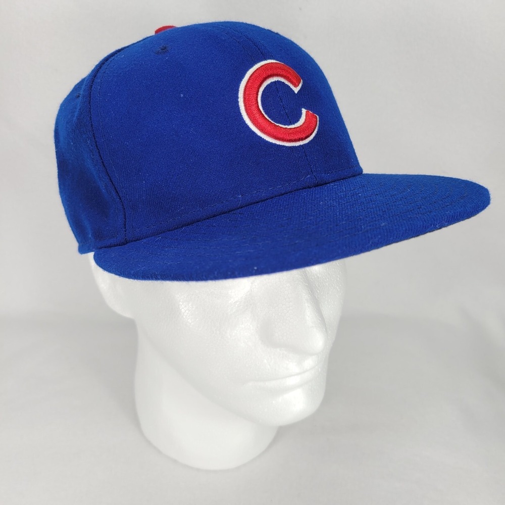 Chicago Cubs Baseball Hat Cap Mens 7-1/8 Blue New Era 59Fifty Fitted Wide Brim